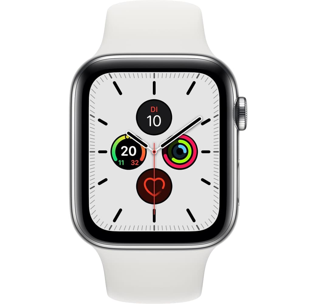 White Apple Watch Series 5 GPS + Cellular, Stainless Steel Case, 44mm.1