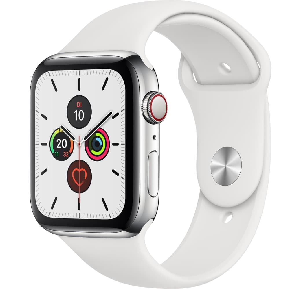 White Apple Watch Series 5 GPS + Cellular, Stainless Steel Case, 44mm.2