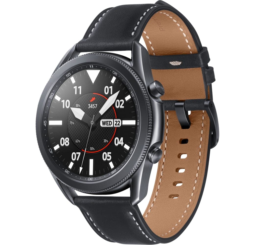 Mystic Black Samsung Galaxy Watch3, 45mm Stainless steel case, Real leather band.1