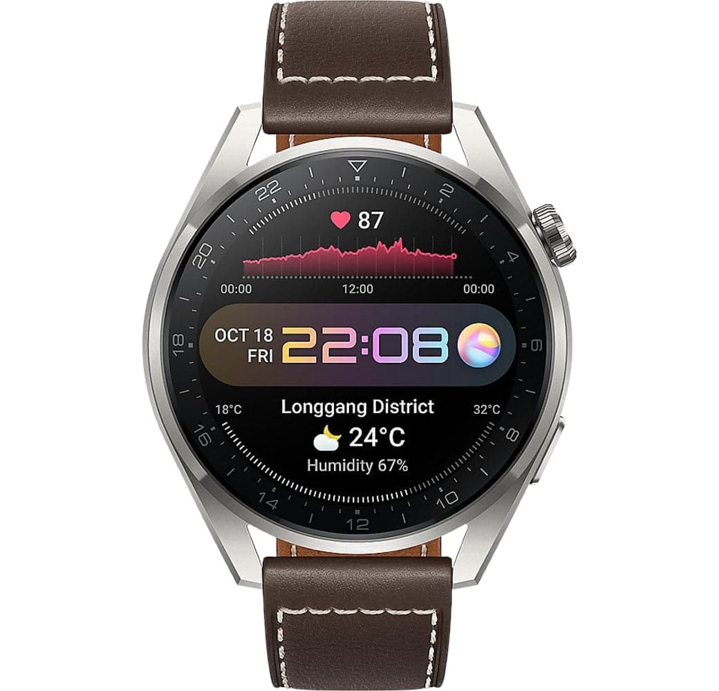Braun Huawei Watch 3 Pro Classic GPS Smartwatch, Titanium Case, 48mm.2