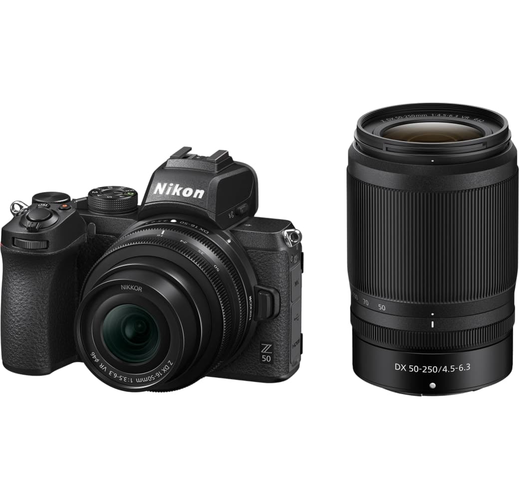 Schwarz Nikon Z50 Systemkamera, mit Objektiv Nikkor Z DX 16-50mm f/3.5-6.3 VR + Nikkor Z DX 50-250mm f/4.5-6.3 VR.1