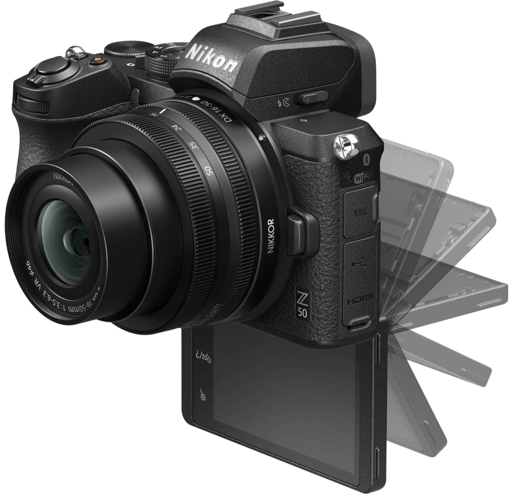 Schwarz Nikon Z50 Systemkamera, mit Objektiv Nikkor Z DX 16-50mm f/3.5-6.3 VR + Nikkor Z DX 50-250mm f/4.5-6.3 VR.3