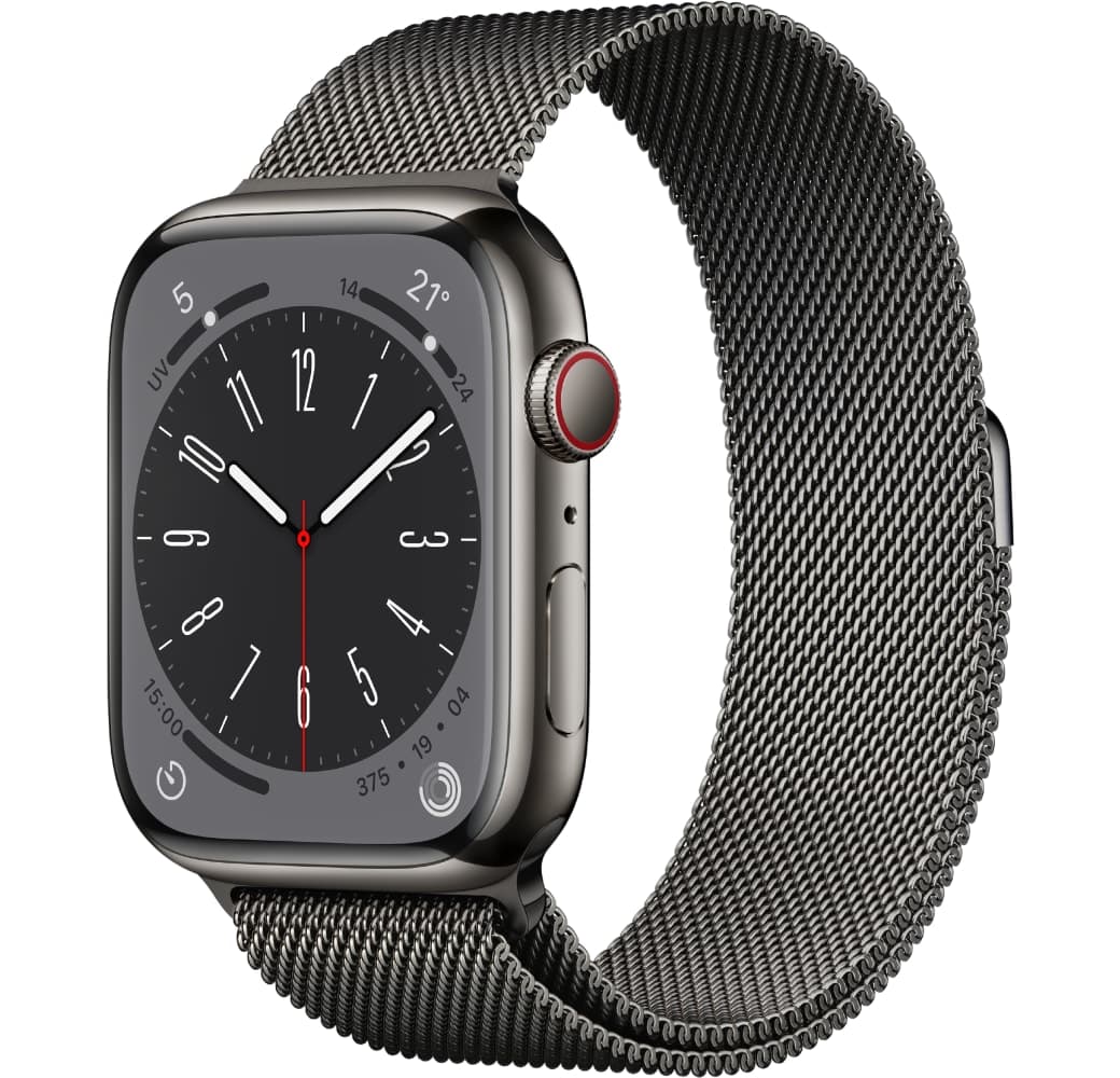 Grau Apple Watch Series 8 GPS + Cellular, Edelstahlgehäuse, 45 mm.1