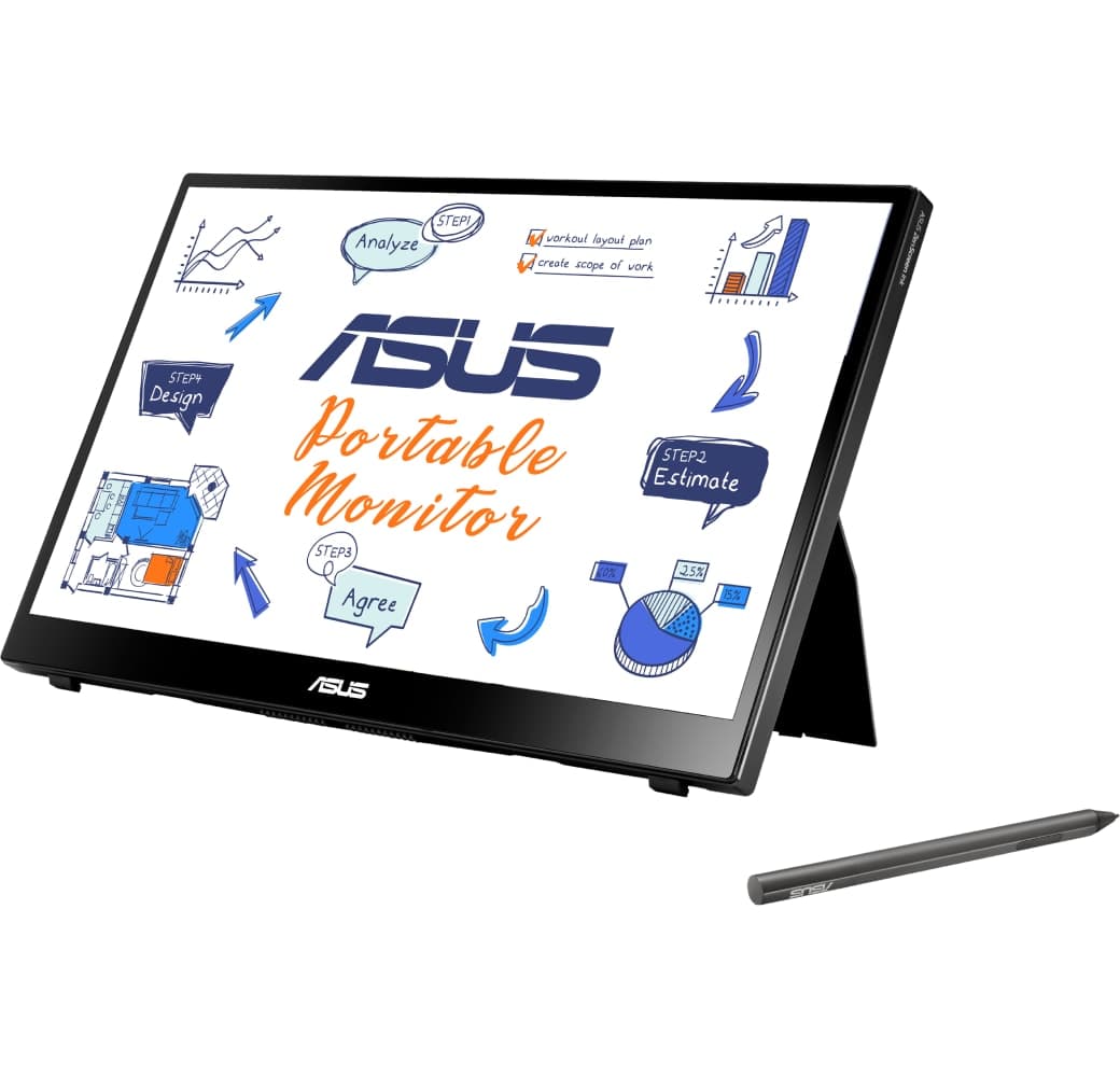 Black ASUS ZenScreen Ink MB14AHD - 14 Inch Portable USB Touch Monitor, Type-C, Micro HDMI, Auto Rotation, Lightweight , Kickstand, Tripod Base - IPS Panel.2