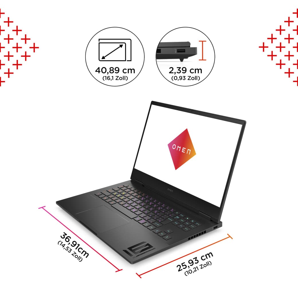 Black HP Omen 16-xf0095ng Gaming Laptop - AMD Ryzen™ 9 7940HS - 16GB - 1TB SSD - NVIDIA® GeForce® RTX™ 4070 - German (QWERTZ).3