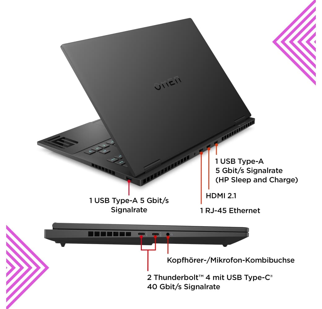 Black HP Omen 16-xf0095ng Gaming Laptop - AMD Ryzen™ 9 7940HS - 16GB - 1TB SSD - NVIDIA® GeForce® RTX™ 4070 - German (QWERTZ).4