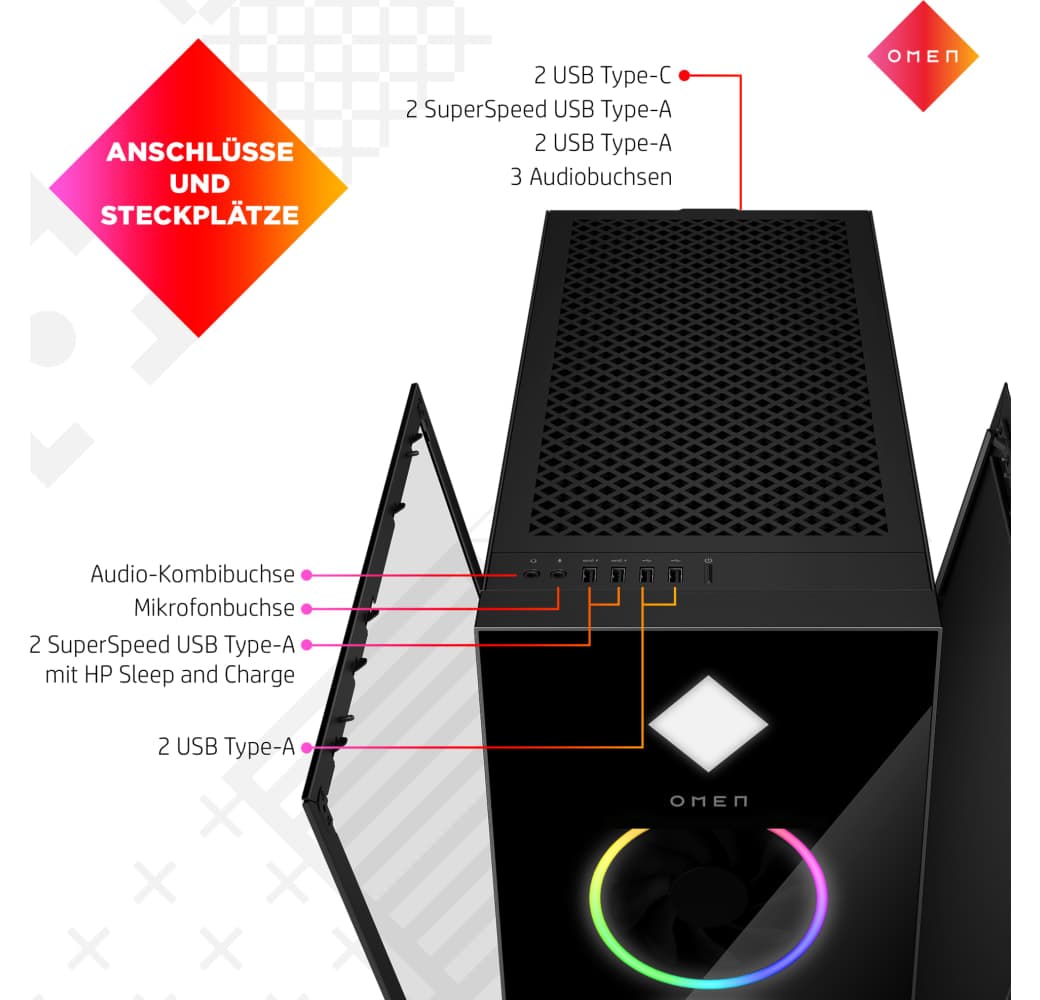 Black HP Omen 45L GT22-2002ng Gaming Desktop - Intel® Core™ i7-14700K - 32GB - 1TB SSD - NVIDIA® GeForce® RTX™ 4070 Ti.5
