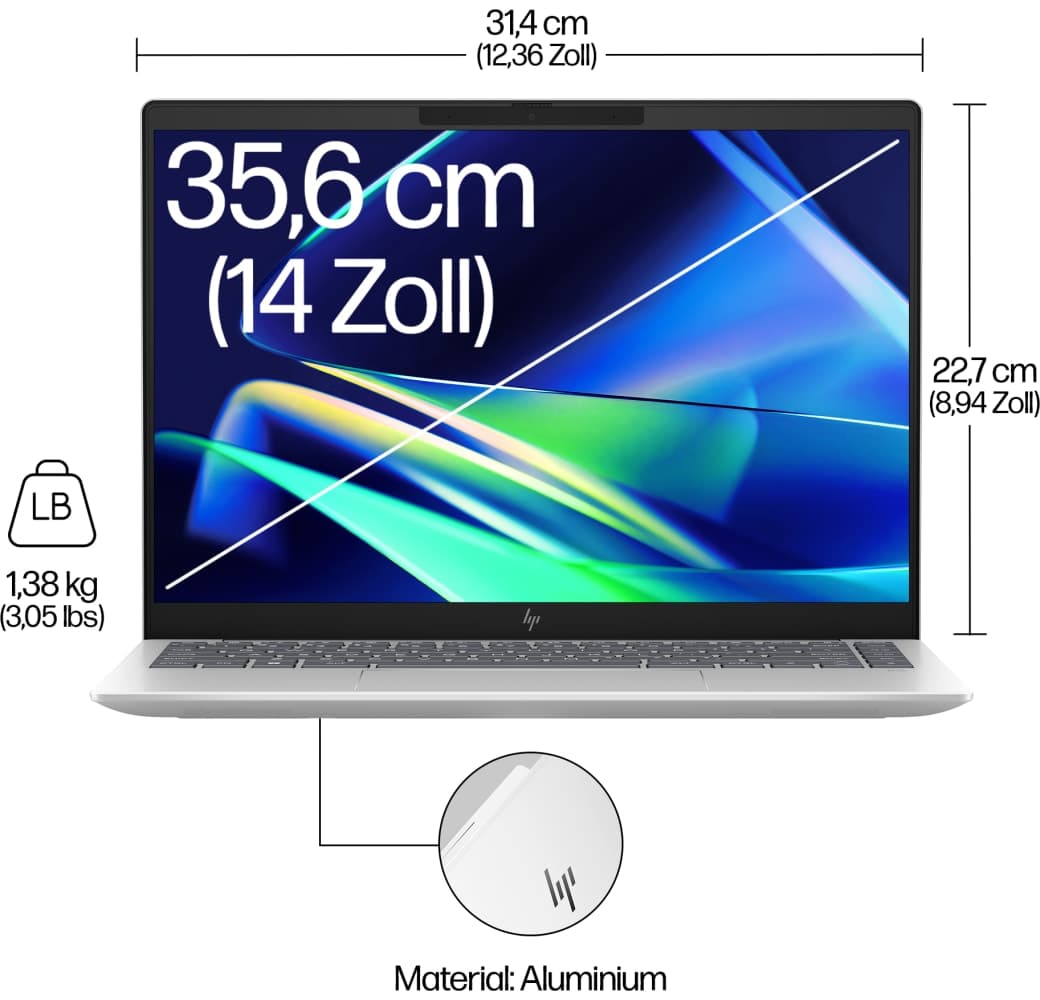 Schwarz HP Pavilion Plus 14-ey0050ng Laptop - AMD Ryzen™ 7 7540U - 16 GB - 1 TB SSD - AMD Radeon™ Grafik - Deutsch (QWERTZ).6