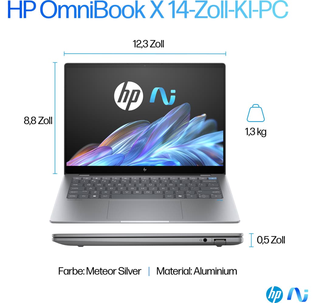 Silber HP OmniBook X 14-fe0060ng Copilot+ PC Laptop - 16 GB RAM - 1 TB SSD - Qualcomm® Adreno™ Onboard-Grafik - Deutsch (QWERTZ).8