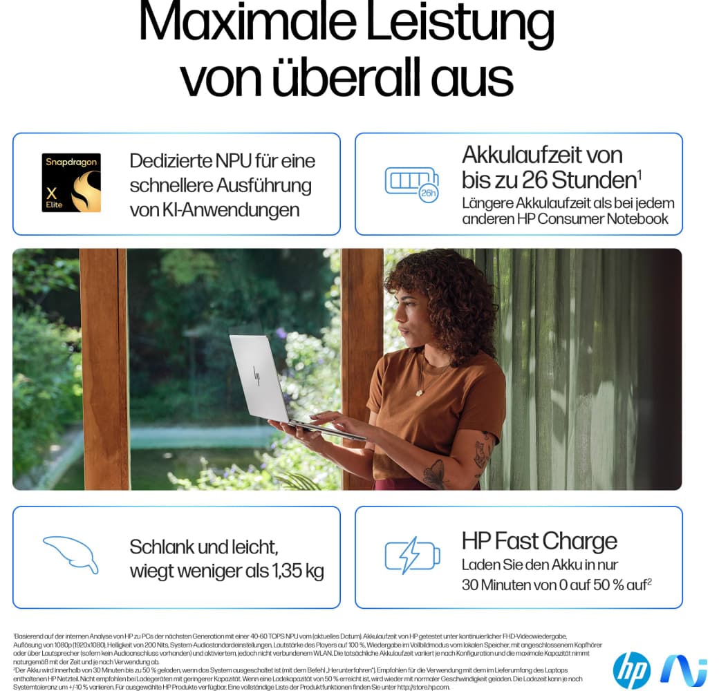 Silber HP OmniBook X 14-fe0060ng Copilot+ PC Laptop - 16 GB RAM - 1 TB SSD - Qualcomm® Adreno™ Onboard-Grafik - Deutsch (QWERTZ).9