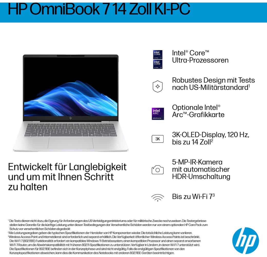 Glacier Silver HP OmniBook 7 14-fr0076ng Laptop - Intel® Core™ Ultra 7-255H - 32GB - 1TB SSD - Intel® Intel Arc Graphics - German (QWERTZ).5