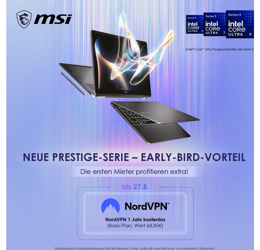 Black MSI Prestige 13 AI+ A3MG020 Laptop - Intel® Core™ Ultra 9-386H - 32GB - 1TB SSD - Intel® Intel Arc Graphics - German (QWERTZ).12
