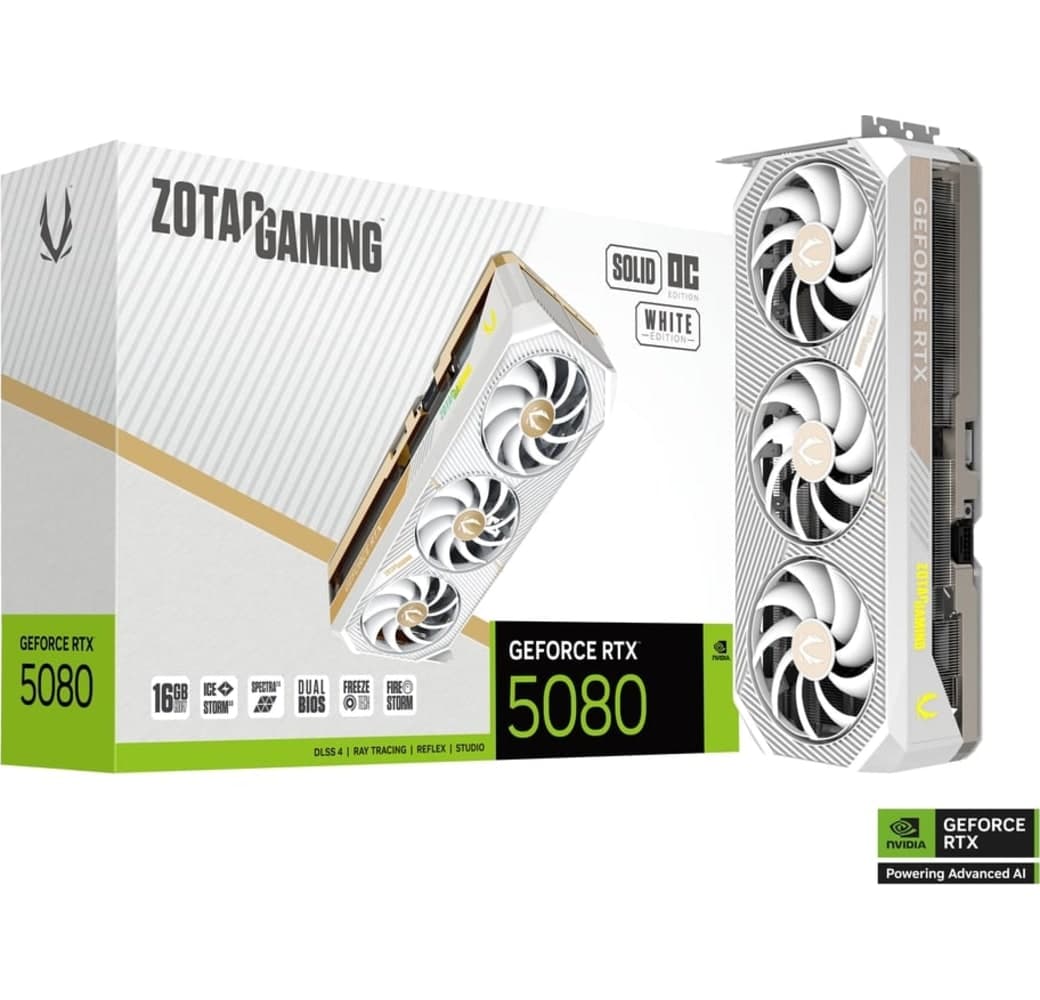 White Zotac GeForce RTX 5080 Solid OC White ED 16GB GDDR7 HDMI 3xDP Graphic Card.1
