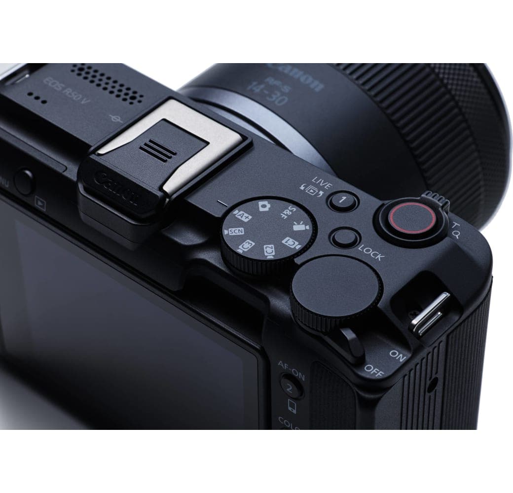 Negro Canon EOS R50 V + RF-S 14-30mm f/4-6.3 IS STM PZ.6