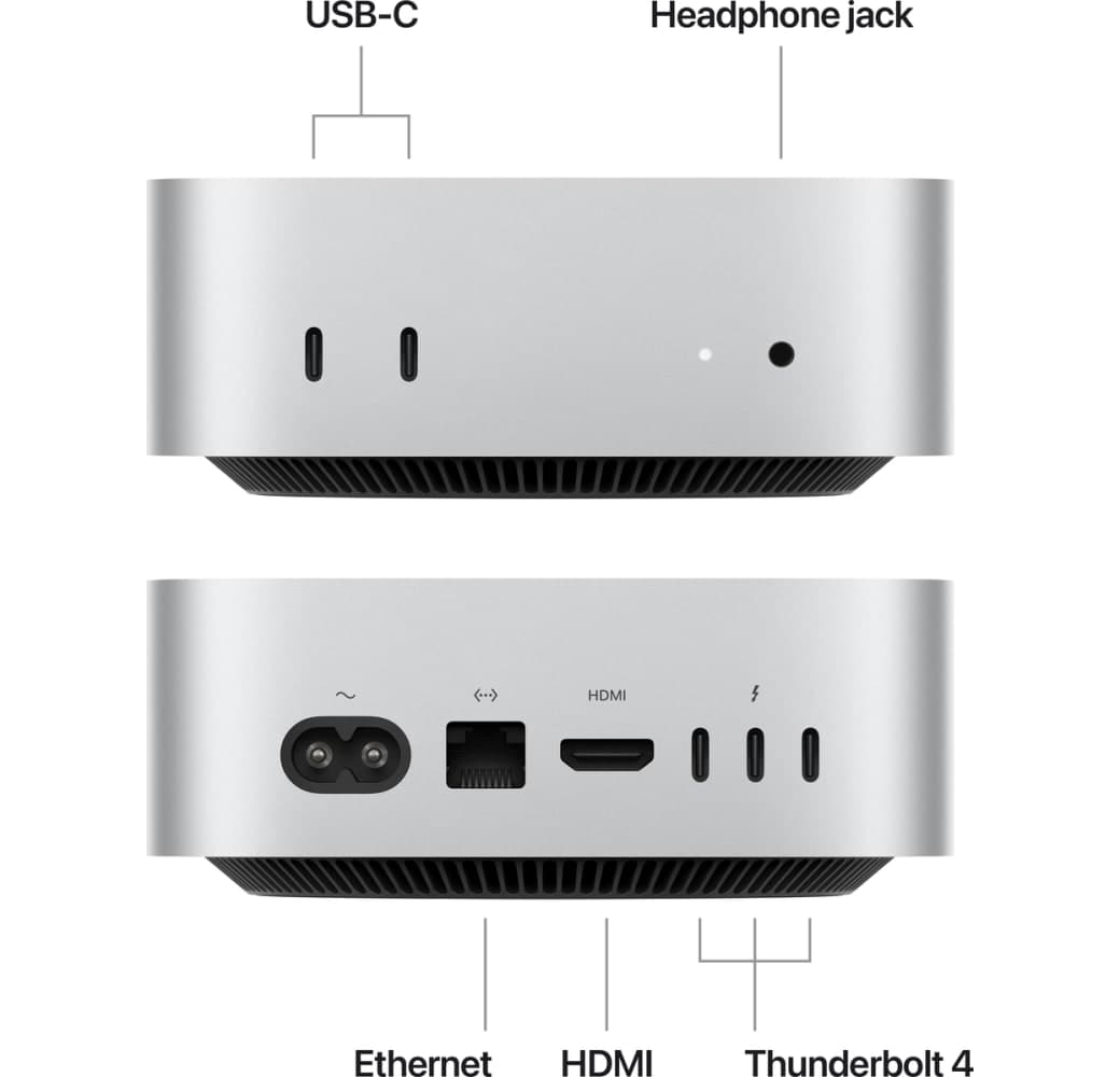 Silver Apple Mac mini Desktop - M4 10-core - 24GB - 512GB SSD - Integrated 10-core GPU CPU.2