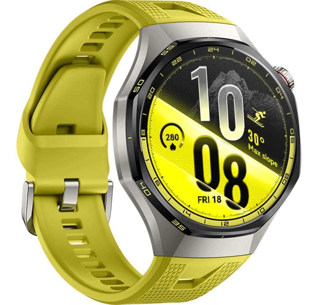 Gelb Huawei WATCH GT 7 Pro Smartwatch, Vorderseite aus Titanlegierung, Rückseite aus schwarzer Keramik, 46 mm.3