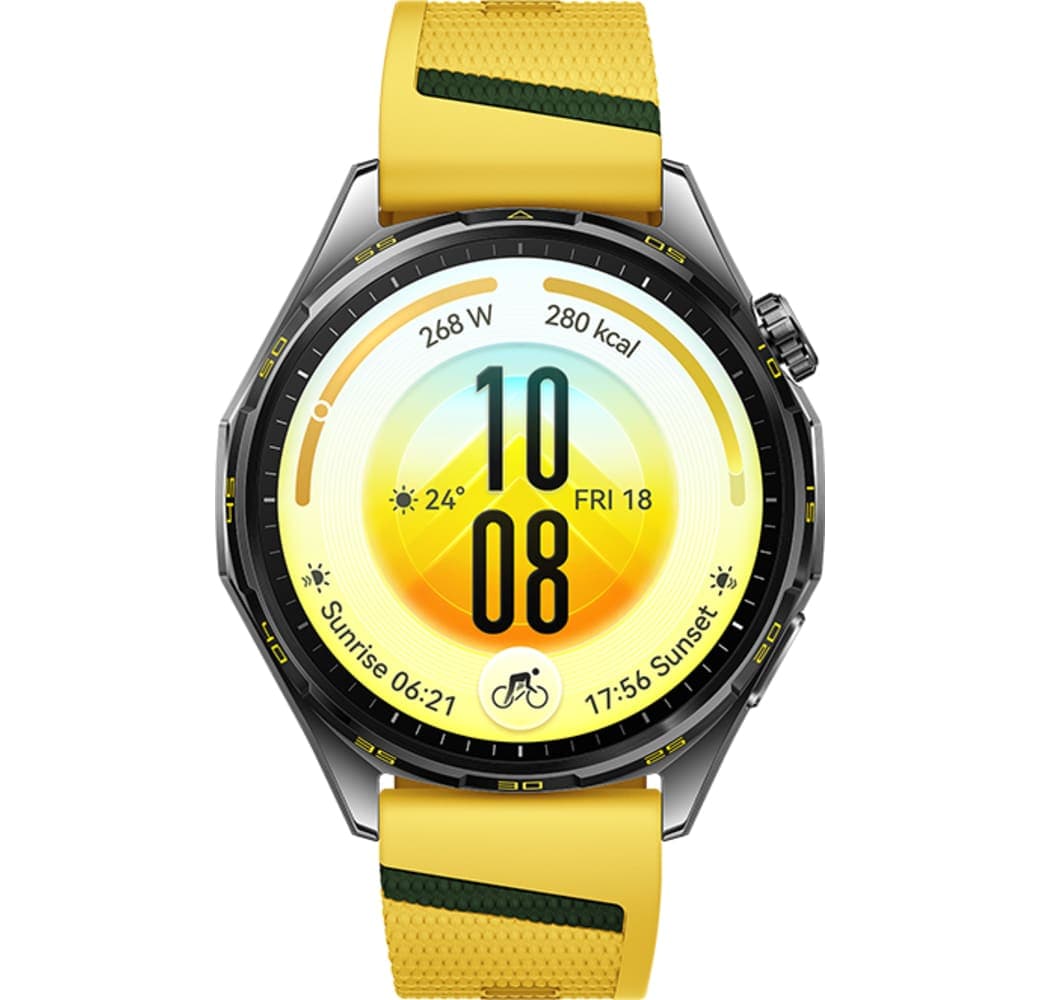 Gelb Huawei WATCH GT 7 Smartwatch, Edelstahl-Frontgehäuse, schwarze Kunststoffrückseite, 46 mm.2