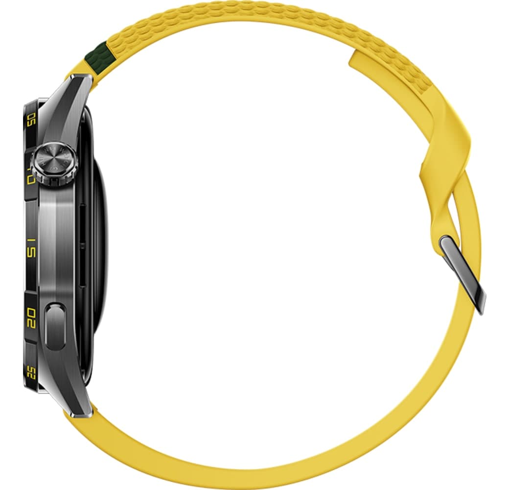 Gelb Huawei WATCH GT 7 Smartwatch, Edelstahl-Frontgehäuse, schwarze Kunststoffrückseite, 46 mm.5