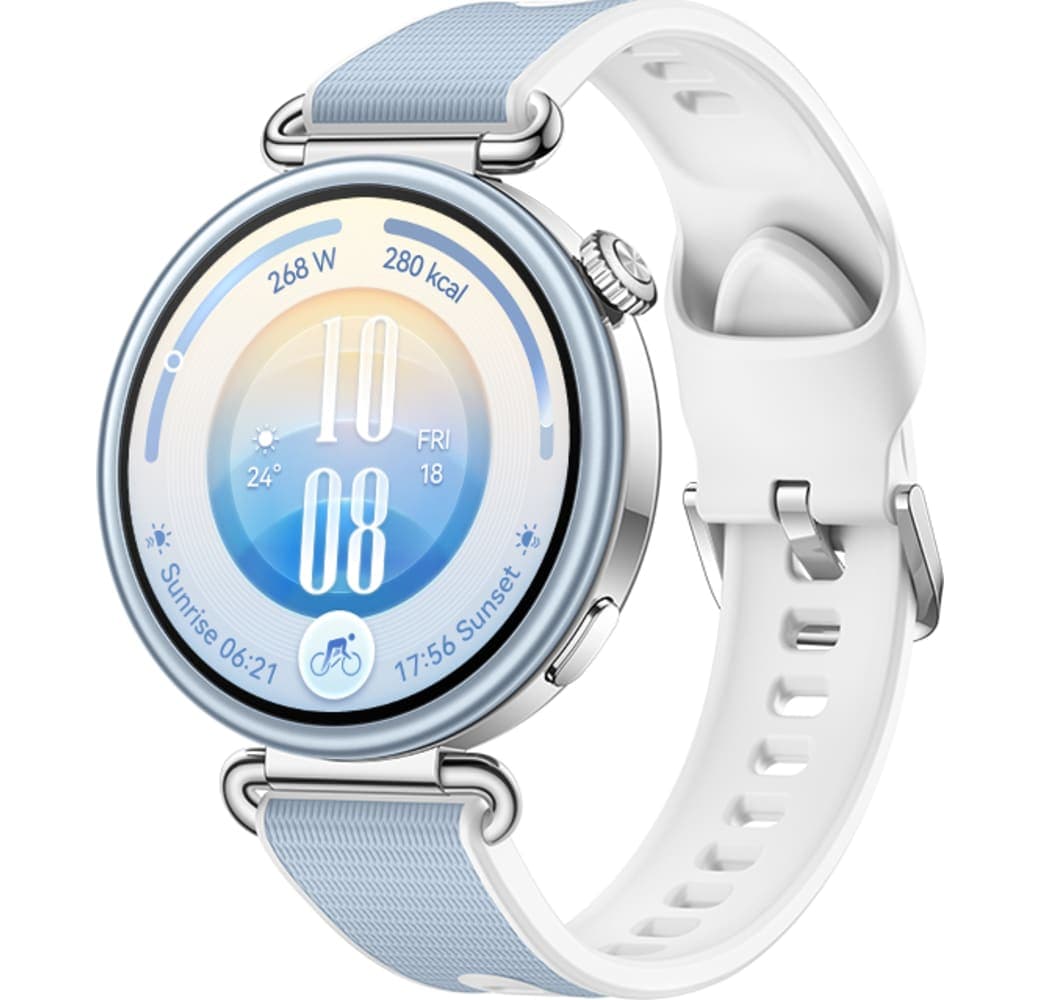Blau Huawei WATCH GT 7 Smartwatch, Edelstahl-Frontgehäuse, schwarze Kunststoffrückseite, 41 mm.1