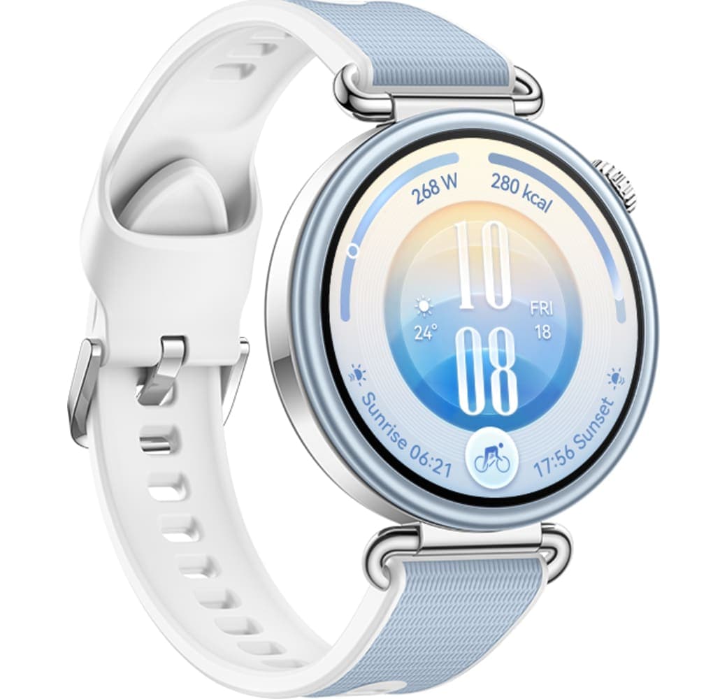 Blau Huawei WATCH GT 7 Smartwatch, Edelstahl-Frontgehäuse, schwarze Kunststoffrückseite, 41 mm.3