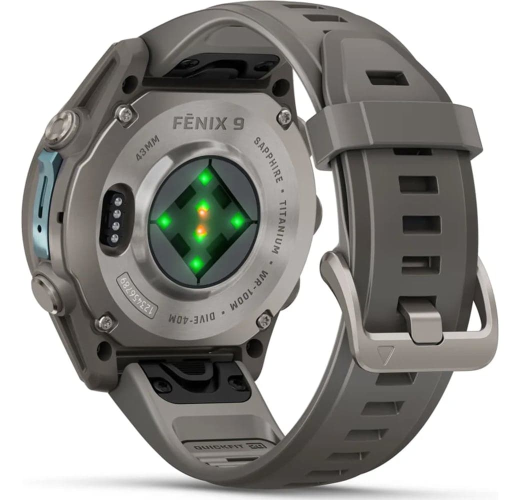 Kieselgrau Garmin Fenix 9 Smartwatch, Gehäuse aus faserverstärktem Polymer mit Titanlünette, 43 mm.10