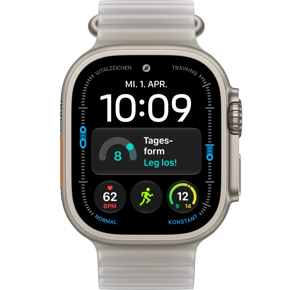 Durchscheinendes Grau Apple Ultra 4 GPS + Cellular, Titangehäuse, Ocean-Armband, 49 mm.2