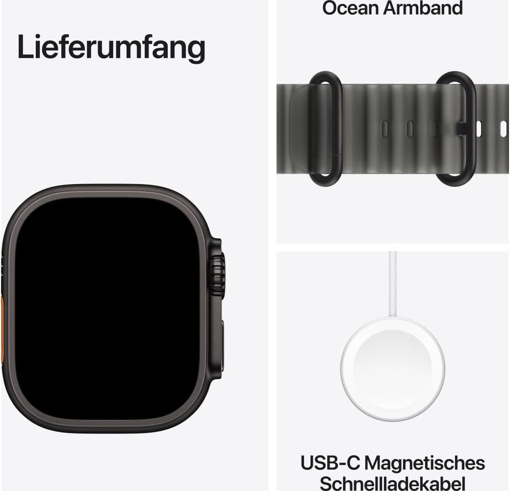 Durchscheinend Schwarz Apple Ultra 4 GPS + Cellular, Titangehäuse, Ocean-Armband, 49 mm.3