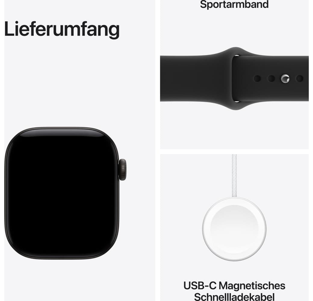 Schwarz Apple Series 12 GPS, Aluminiumgehäuse, Sportarmband S/M, 42 mm.3