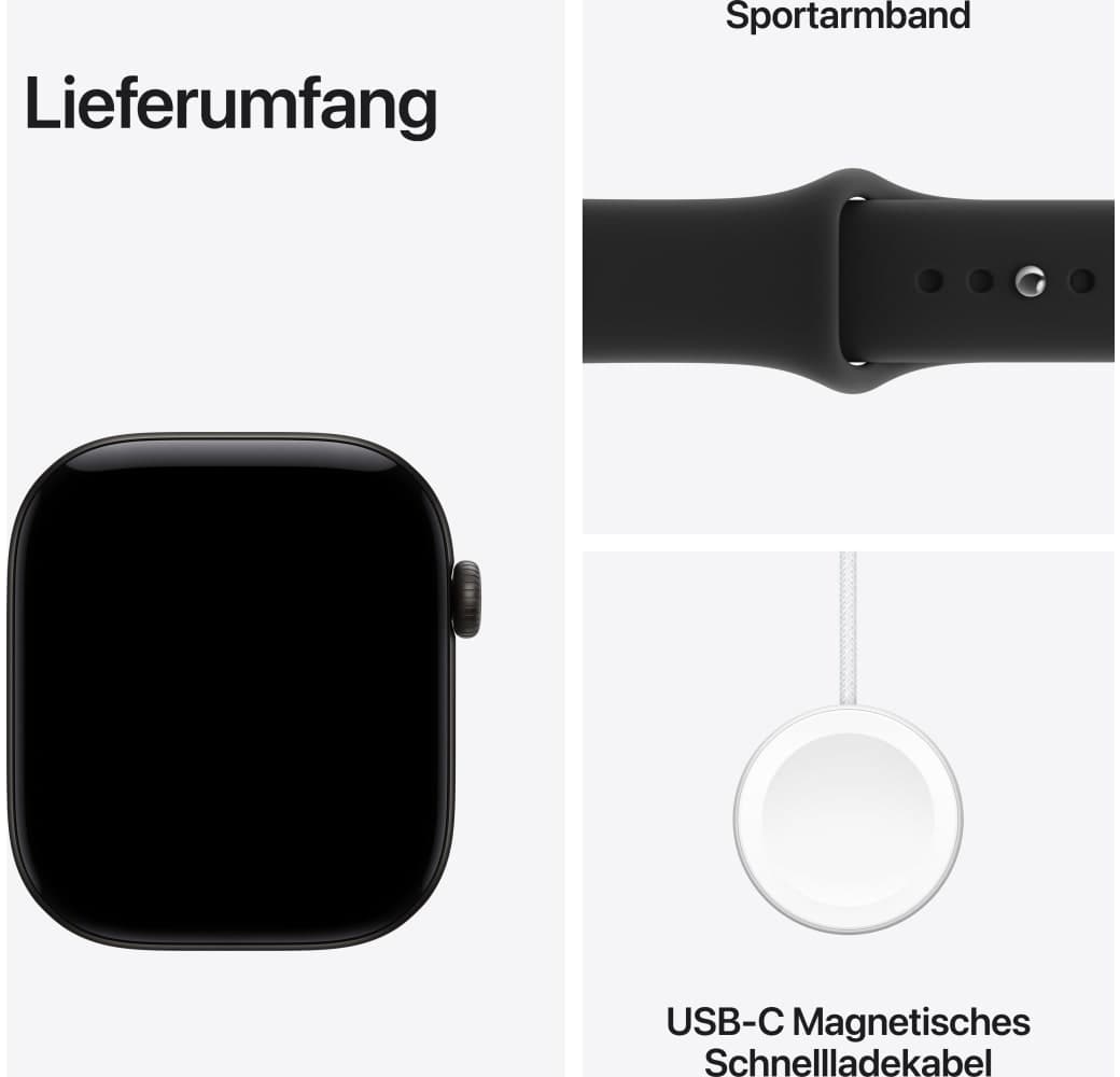 Schwarz Apple Series 12 GPS, Aluminiumgehäuse, Sportarmband M/L, 46 mm.3