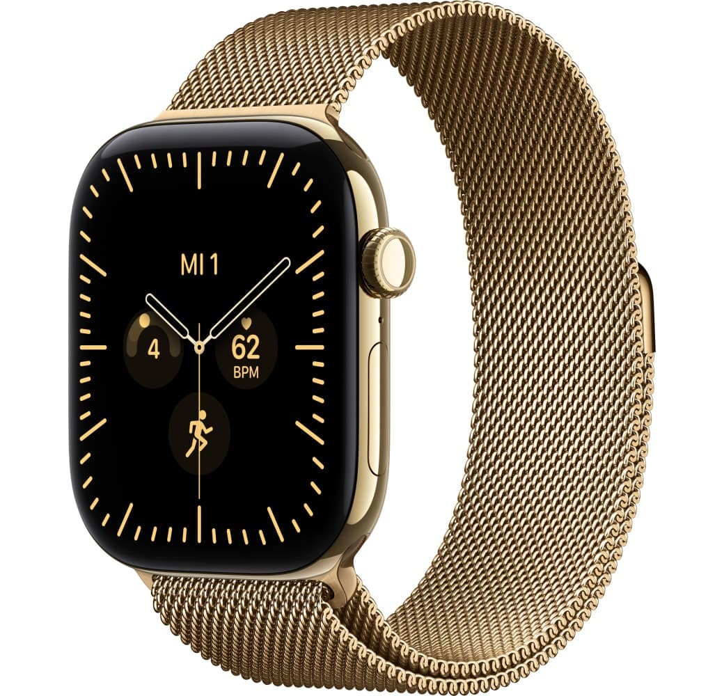 Strahlendes Gold Apple Series 12 GPS + Cellular, Titangehäuse, Milanaise-Armband S/M, 46 mm.1