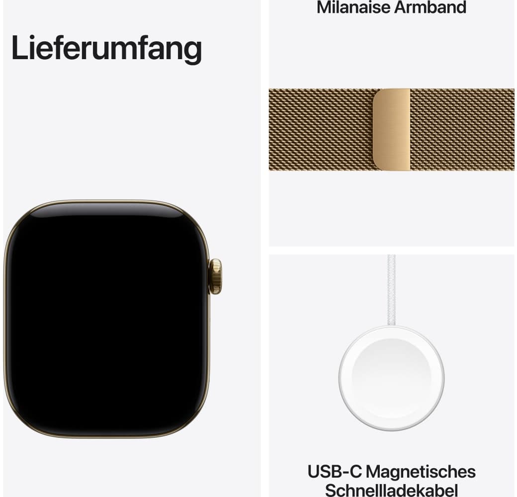 Strahlendes Gold Apple Series 12 GPS + Cellular, Titangehäuse, Milanaise-Armband S/M, 46 mm.3