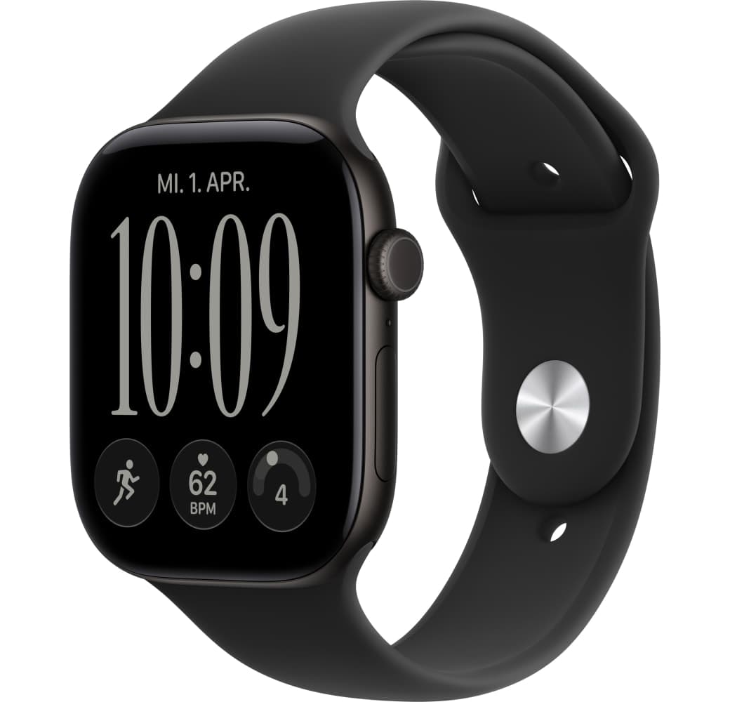 Schwarz Apple Series 12 GPS + Cellular, Aluminiumgehäuse, Sportarmband M/L, 46 mm.1
